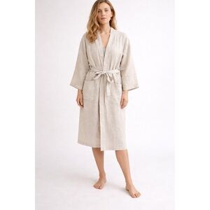 PIGLET IN BED 100% Linen Drawstring Oatmeal Robe